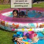 Simran and her sister in the paddling pool