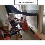 Simran and her sister making a tent